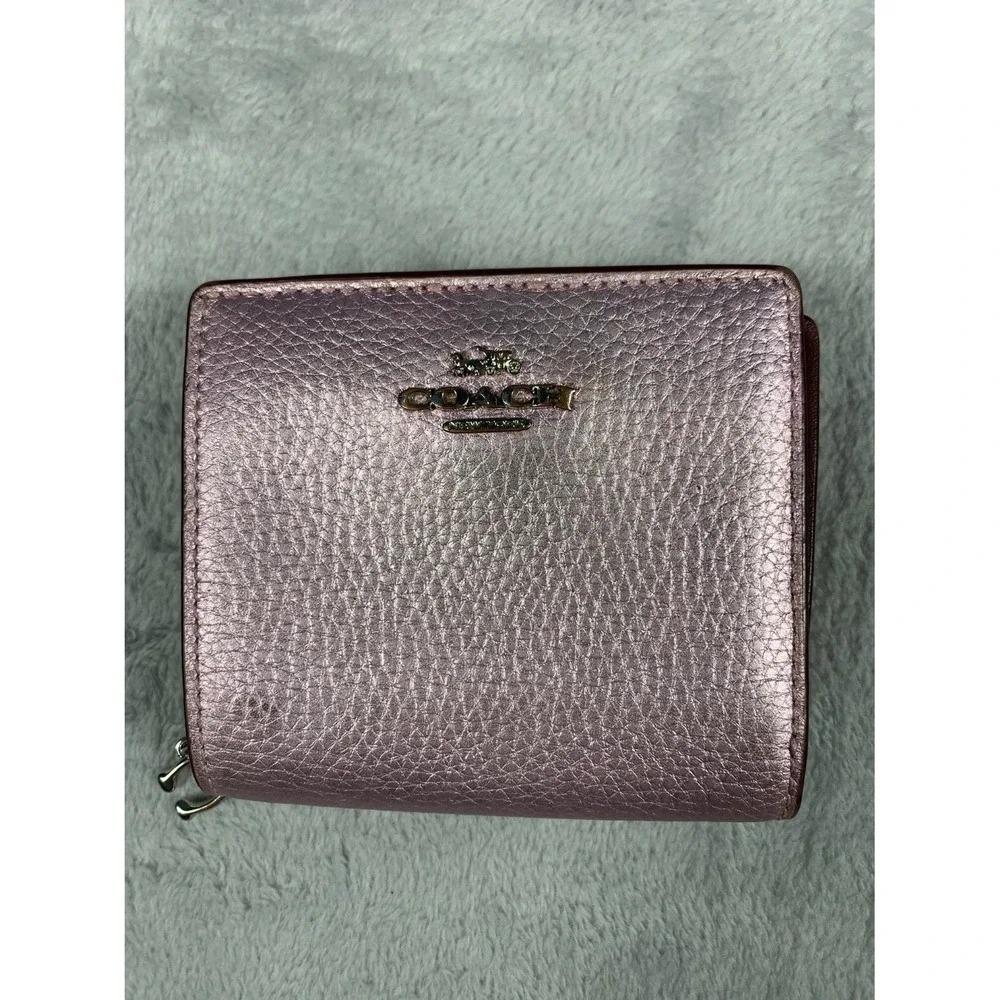 Coach Women's Leather Bifold Wallet S Pink Silver-tone Hardware